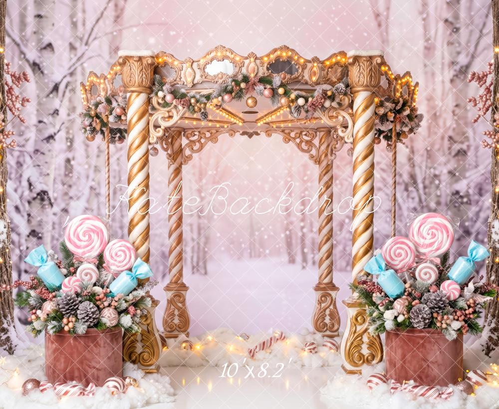 Kate Christmas Gateway Candy Snowy Forest Printed Backdrop Designed by Patty Roberts