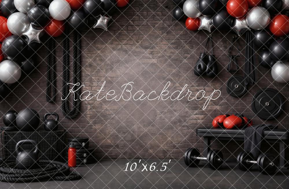 Kate Gym Fitness Boxing Balloons Black Printed Backdrop Designed by Vertigo Productions