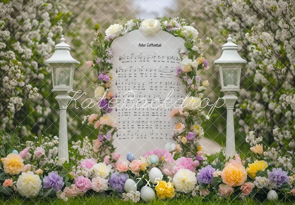 Fondo de Partitura Musical Floral de Conejo de Pascua Diseñado por Mini MakeBelieve