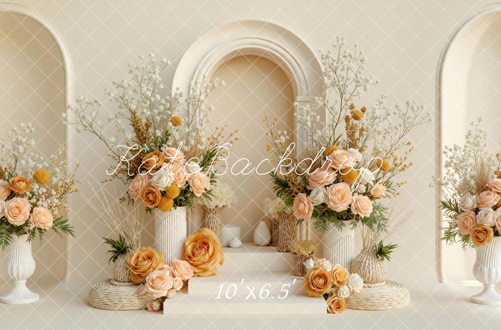 Kate Mother's Day Beige Flower Arch and Vase Floral Display Backdrop Designed by Mini MakeBelieve