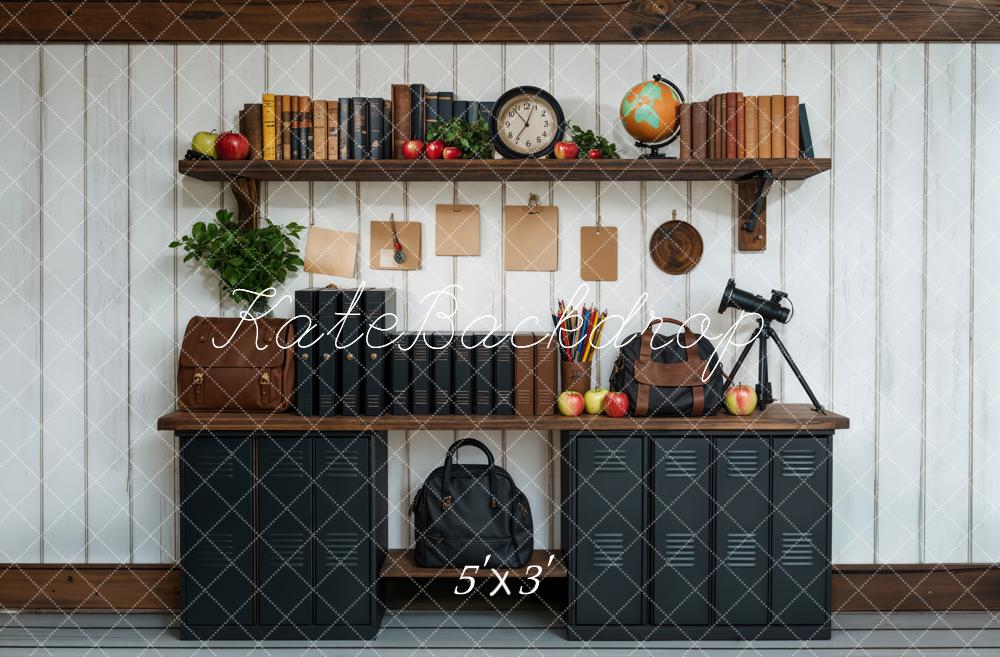 Kate Back to School Black Cabinets Bookshelf Printed Backdrop Designed by Emetselch