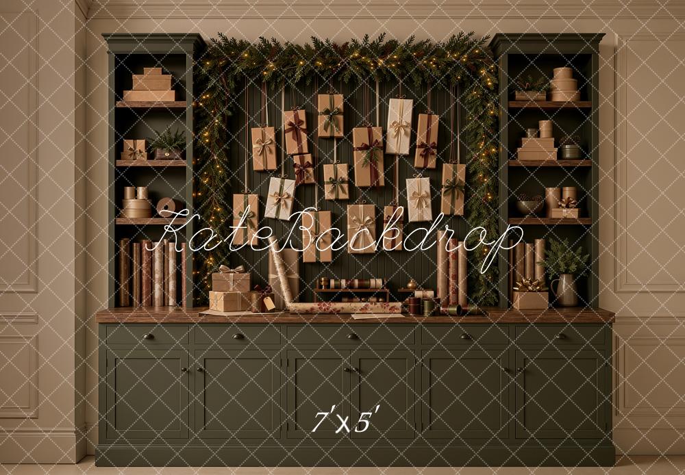 Kate Christmas Gift Garland Cabinet Green Printed Backdrop Designed by Ashley Ward