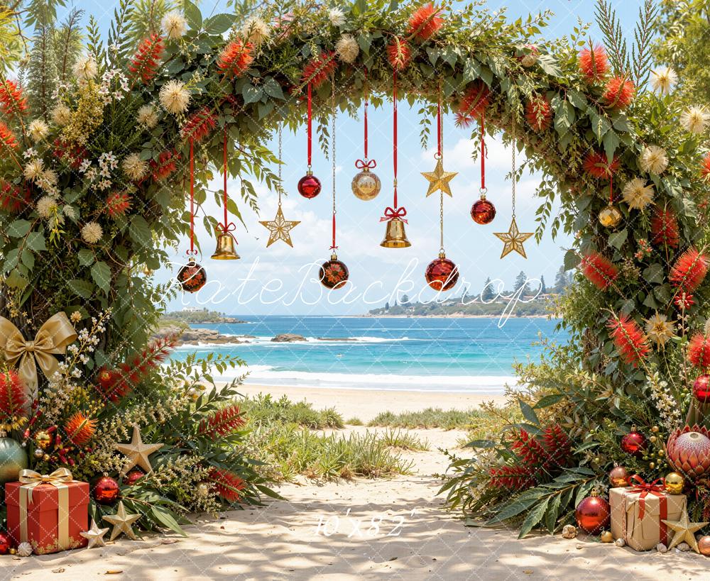 Kate Christmas Flower Arch Beach Ornaments Gifts Printed Backdrop Designed by Emetselch