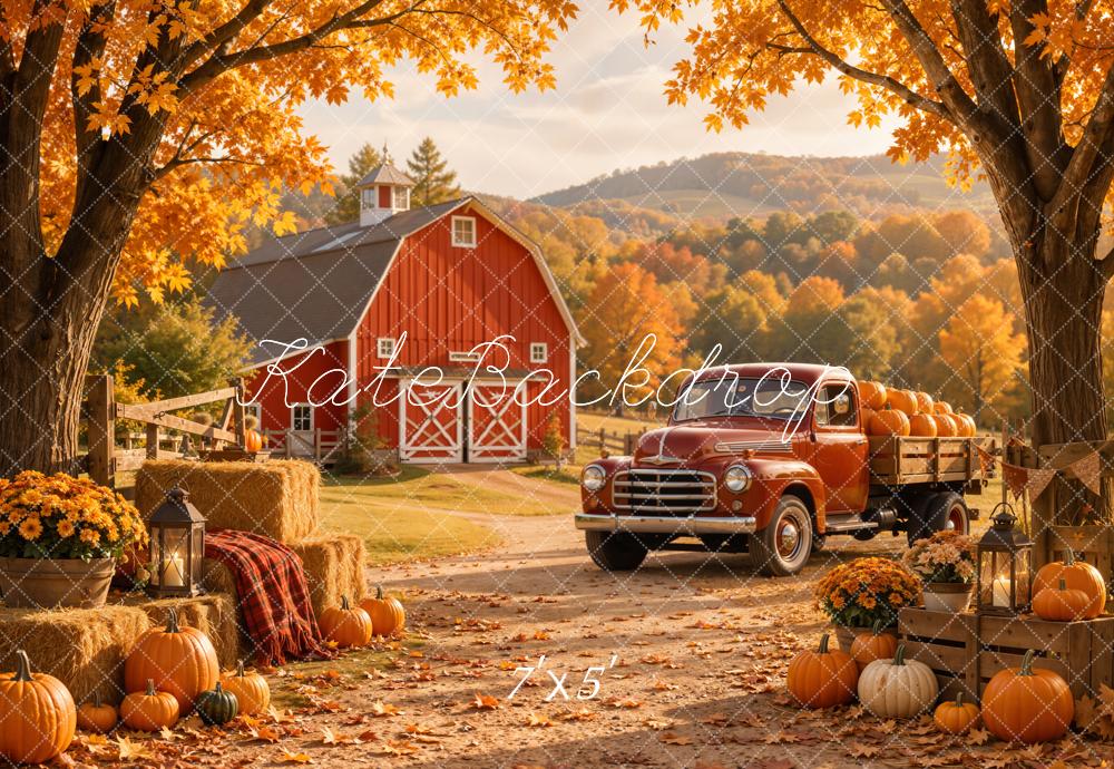 Kate Fall Truck Harvest Barn Pumpkins Printed Backdrop Designed by Emetselch