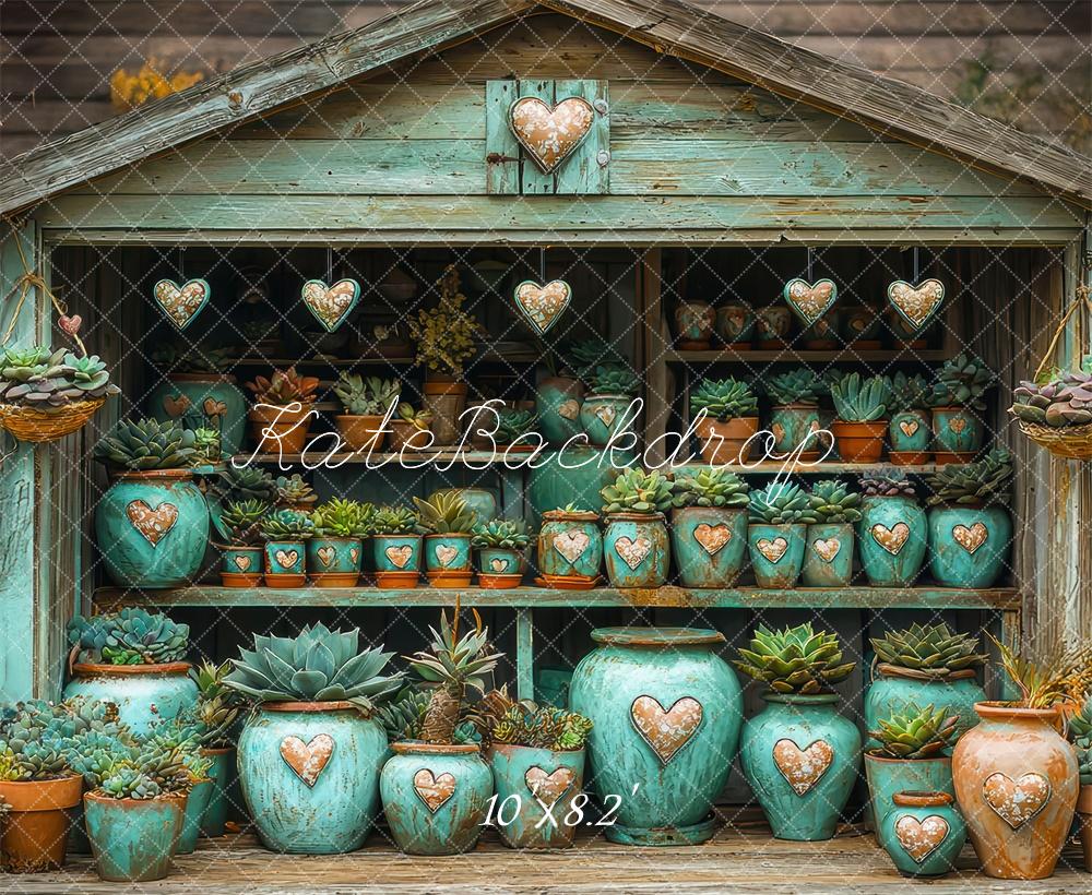 Spring Succulent Green House Heart Foto Achtergrond Designed by Laura Bybee