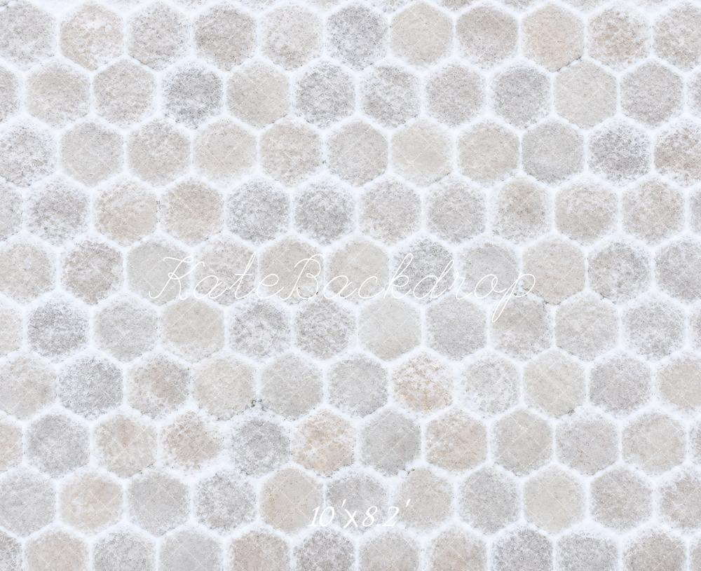 Kate White Hexagon Stone Floor Printed Backdrop Designed by Vertigo Productions