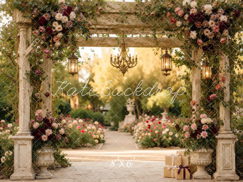 Kate Romantic Vintage Flower Arch Pergola Printed Backdrop Designed by Jordan Moon
