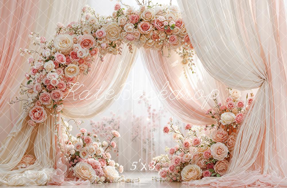 Kate Mother's Day Flower Arch Pink Cream Roses Drapes Printed Backdrop Designed by Emetselch