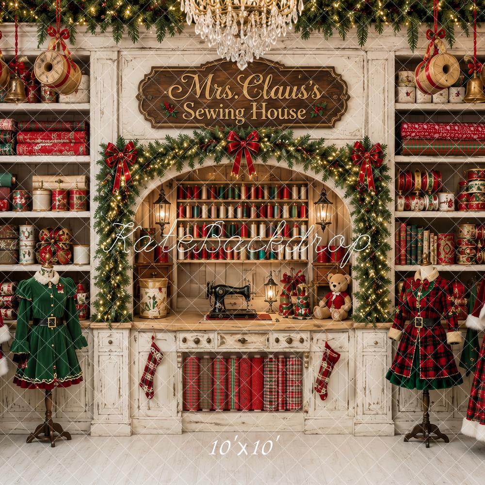 Kate Christmas Mrs. Claus Sewing Room Printed Backdrop Designed by Ashley Paul
