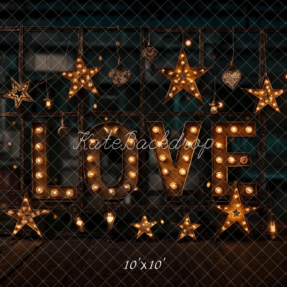 Kate Valentines Love Marquee Letters Star Lights Backdrop Designed by Emetselch