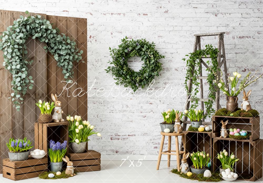 Kate Easter Bunny Greenery Wooden Crate Tulip Decor Backdrop Designed by Patty Roberts