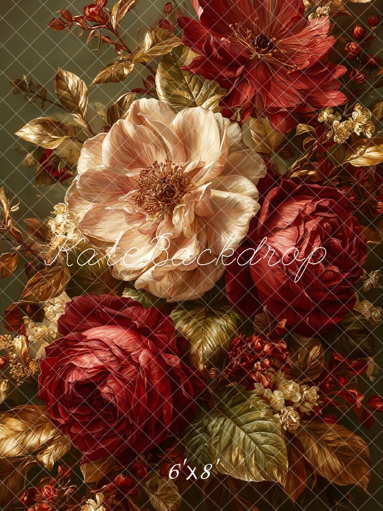 Kate Fine Art Vintage Red Gold Flower Backdrop Designed by Emetselch
