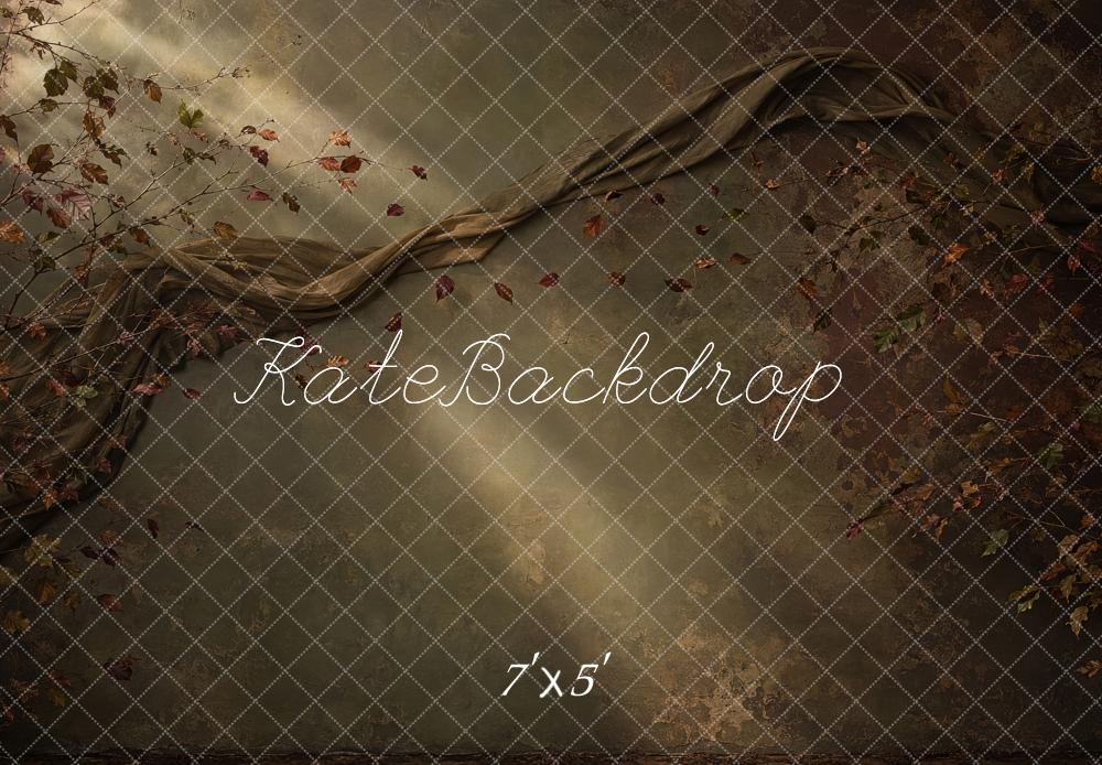 Kate Fall Branches Draped Fabric Light Rays Olive Green Printed Backdrop Designed by Shutter Swan Studios