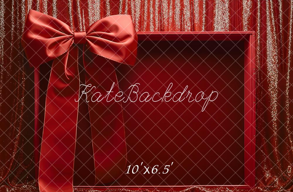 Kate Valentine's Day Red Gift Box Bow Glitter Curtain Backdrop Designed by Emetselch