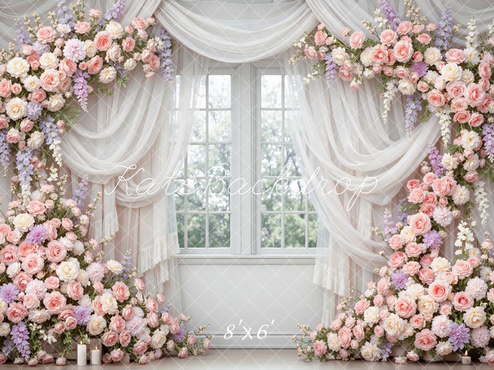 Kate Flower Arch Rose Drapes Window Printed Backdrop Designed by Mini MakeBelieve