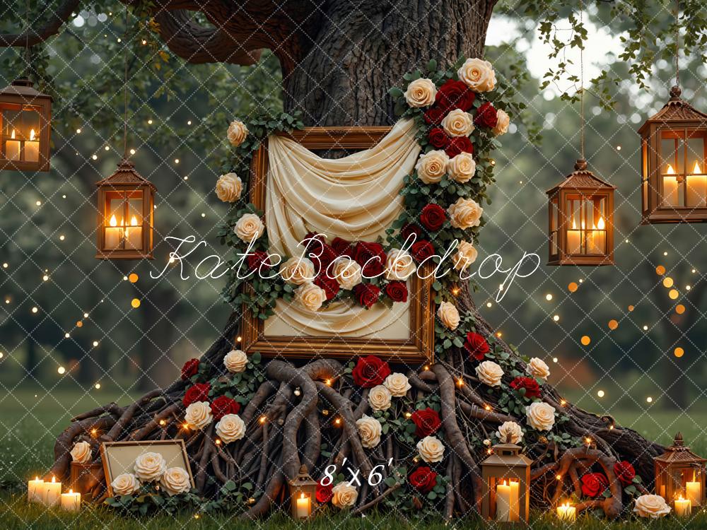 Kate Valentine's Day Fairy Tree Lanterns Draped Roses Backdrop Designed by Mini MakeBelieve