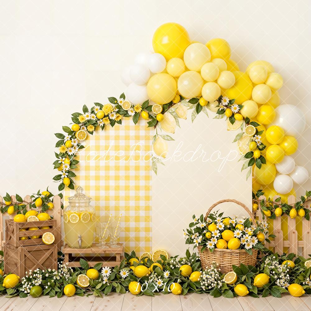 Kate Cake Smash Lemon Balloon Arch Crates and Basket Printed Backdrop Designed by Emetselch