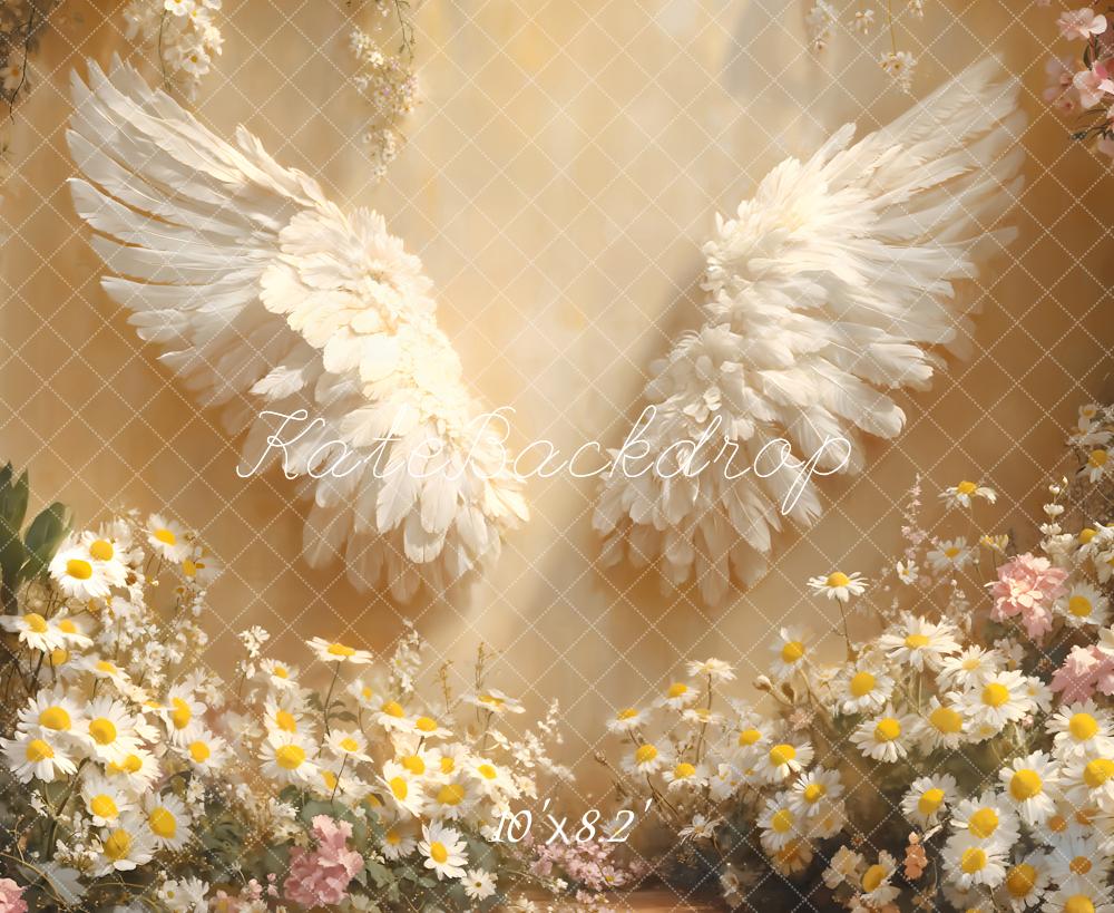 Fondo de luz solar con alas de ángel florales cálidas Diseñado por Emetselch