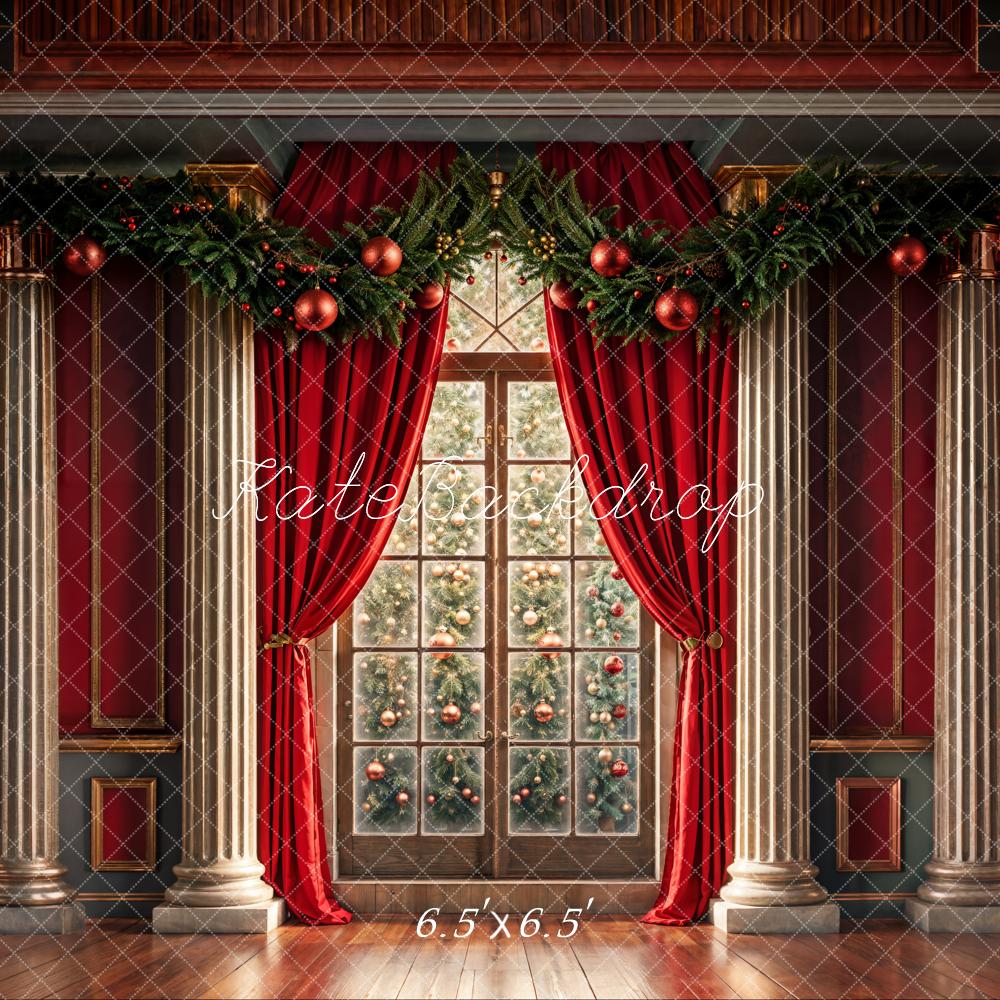 Kerst Foto Achtergrond Arched Window Red Retro Wall Designed by Chain Photography