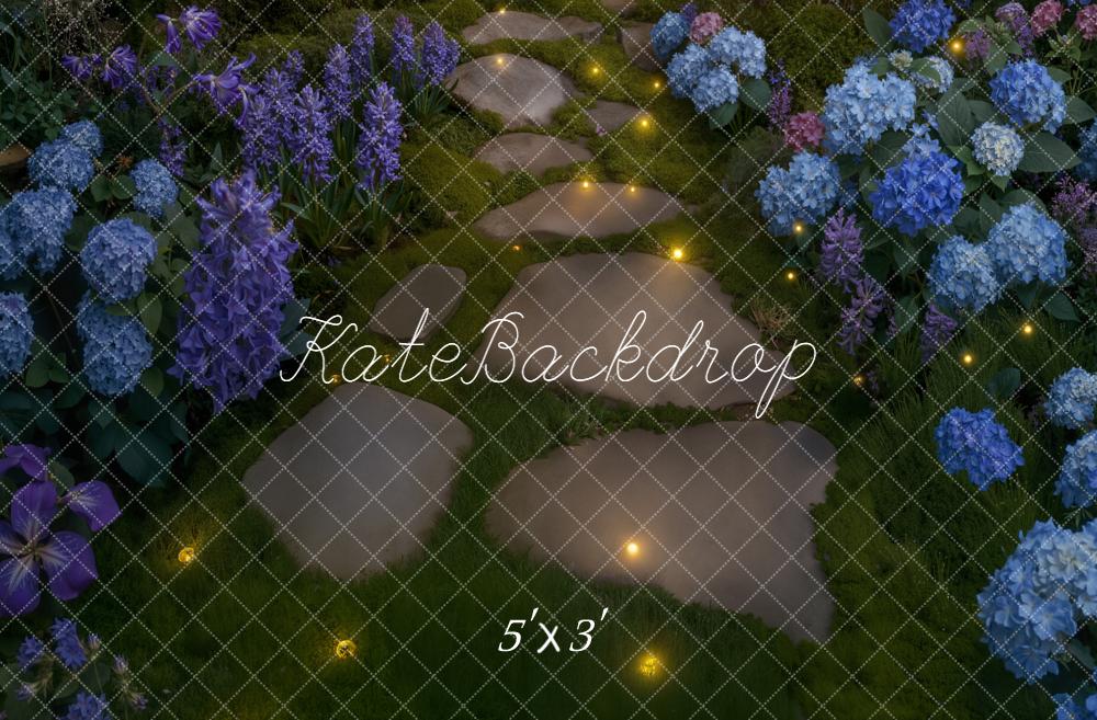 Kate Stone Pathway Fairy Garden Blue and Purple Flowers Floor Backdrop Designed by Kate Image