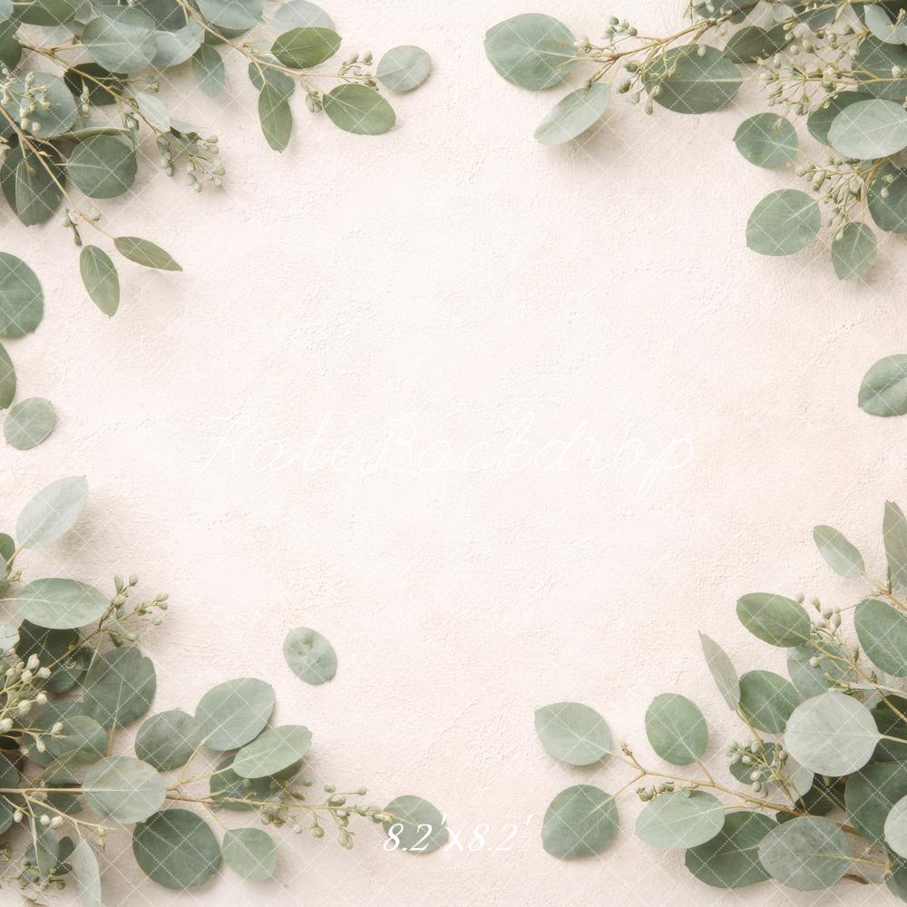 Kate Newborn Greenery Eucalyptus Leaves Beige Texture Backdrop Designed by Megan Leigh Photography