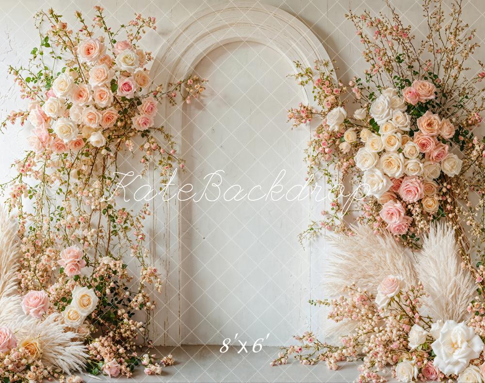 Kate Spring Boho Soft Pink Floral Arch Backdrop Designed by Emetselch
