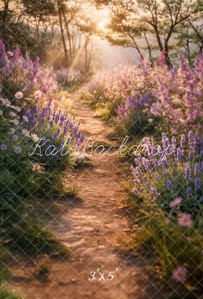 Kate Summer Sunlit Forest Path Lavender Floral Printed Backdrop Designed by Emetselch
