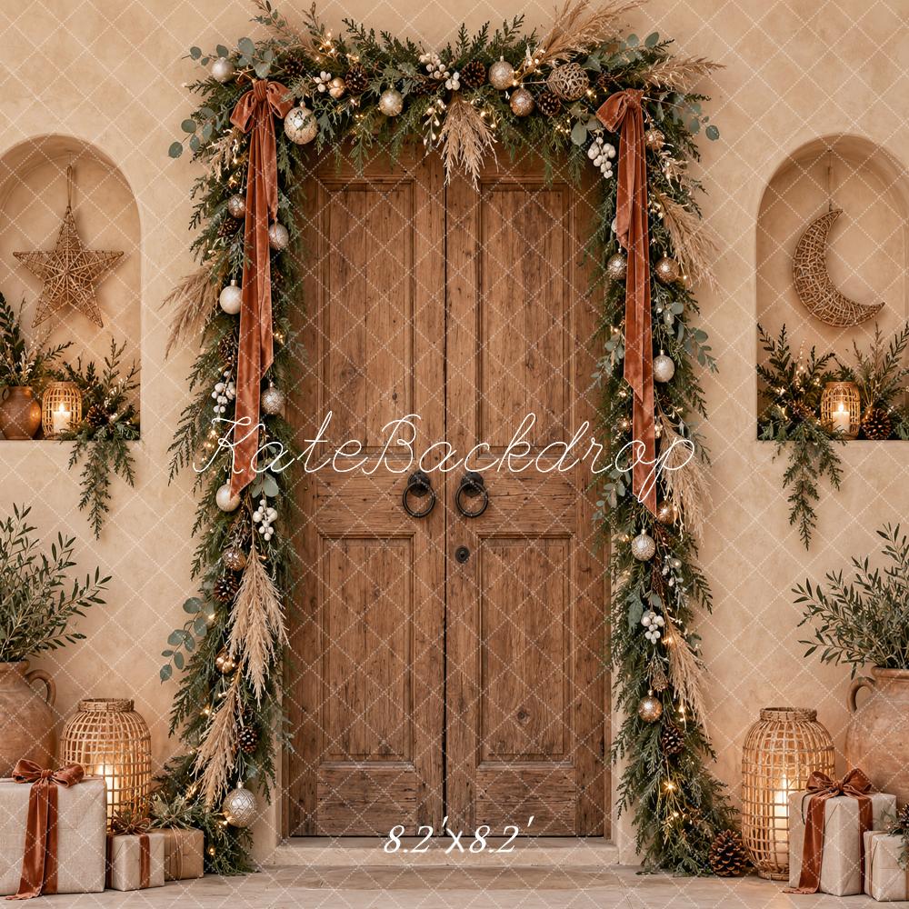 Kate Christmas Boho Rustic Door Garland Gifts Neutral Printed Backdrop Designed by Vertigo Productions