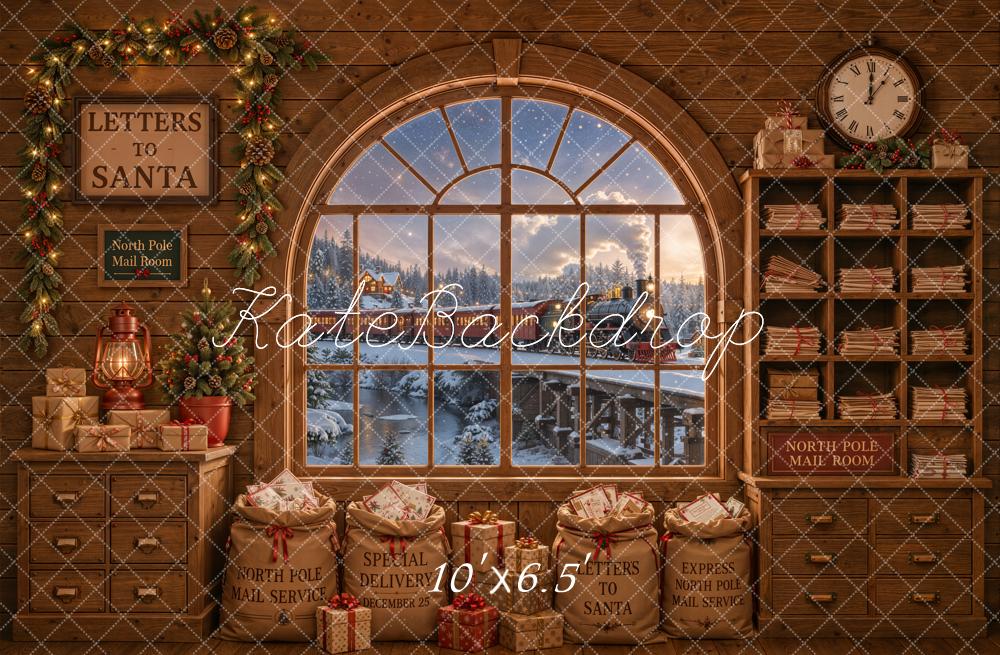 Christmas Workshop Polar Train North Pole Mail Room Window Letters To Santa Printed Backdrop Designed by Emetselch