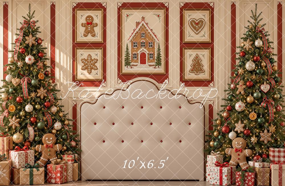 Kate Christmas Tree Headboard Gingerbread Gift Printed Backdrop Designed by Shutter Swan Studios