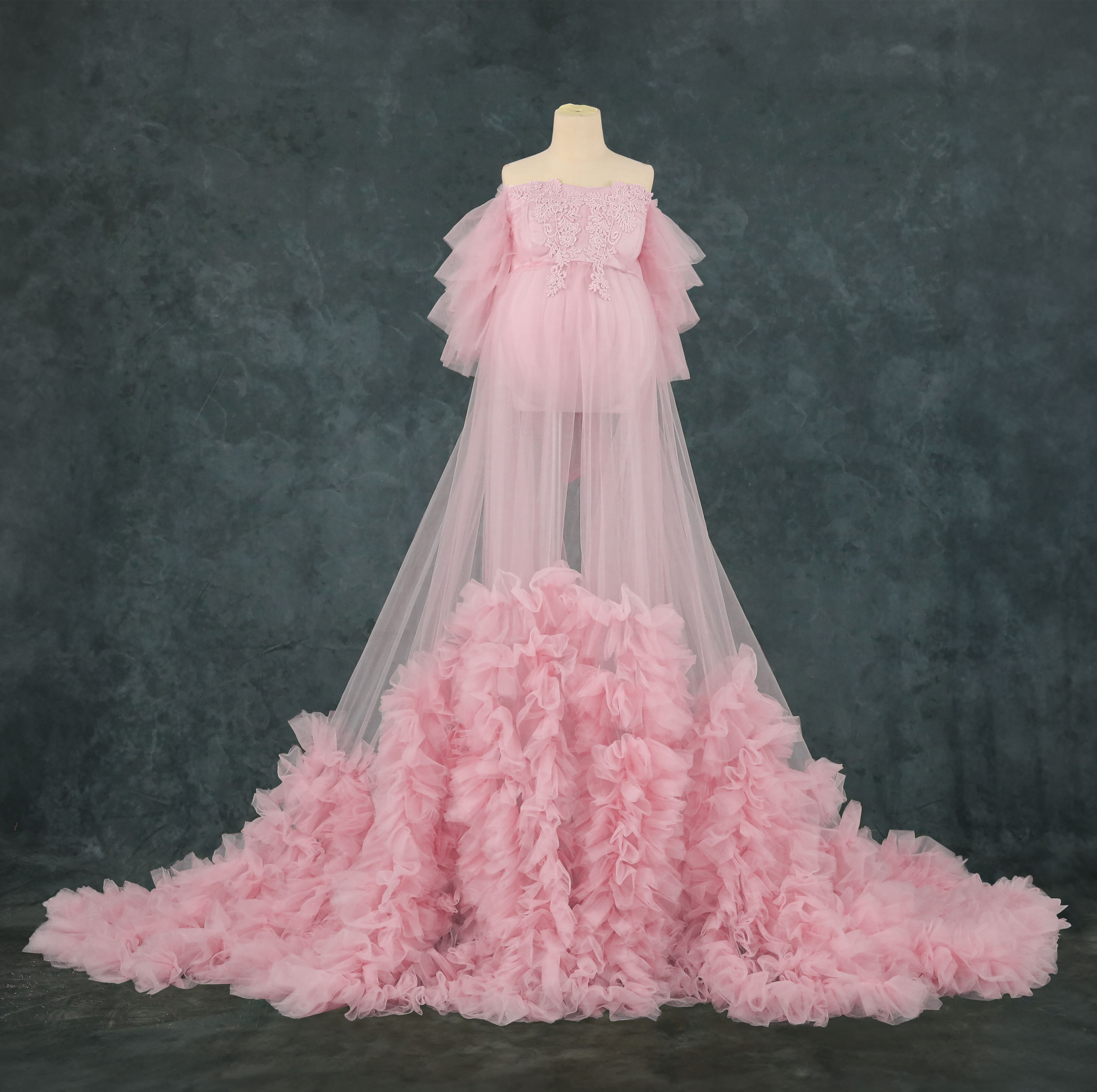 Mesh One Shoulder Trailing Multi Color Maternity Photoshoot Dress