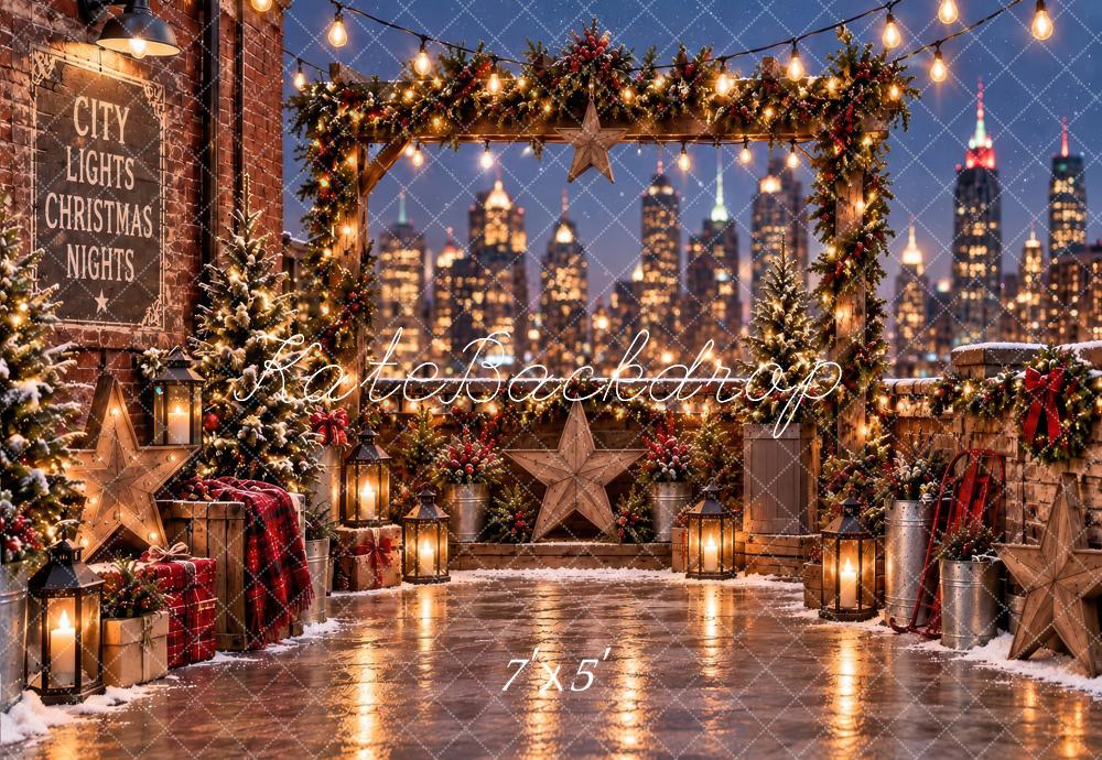 Kate Christmas City Lights Roof Top Garland Arch Printed Backdrop Designed by Laura Bybee