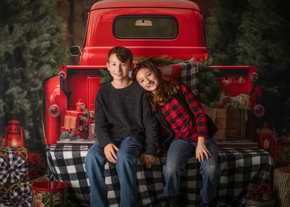 Kate Christmas Red Truck Outside Backdrop for Photography