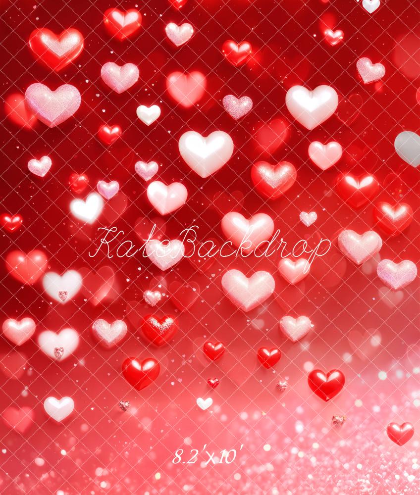 Kate Valentines Red Hearts Glitter Bokeh Backdrop Designed by Emetselch