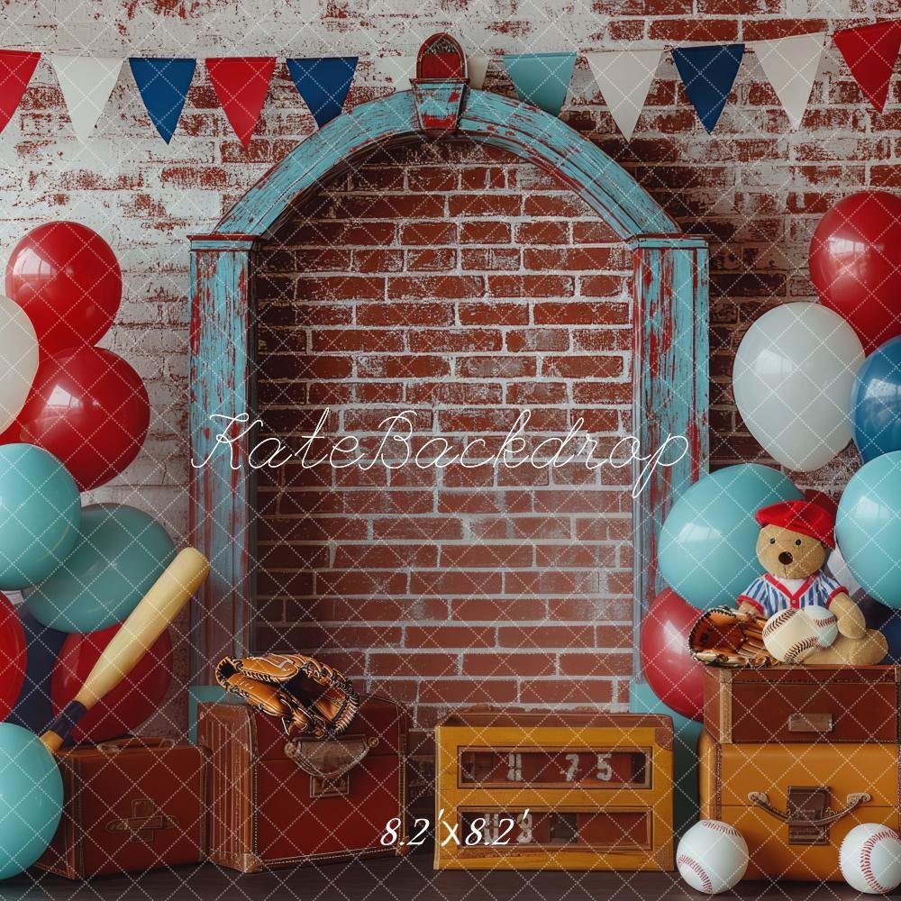 Smash Cake Baseball Palloncini Sfondo Mattoni Designed by Mini MakeBelieve