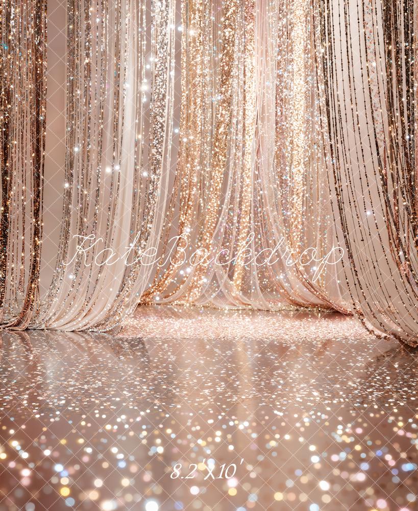 Kate Wedding Gold Glitter Curtain Bokeh Printed Backdrop Designed by Emetselch