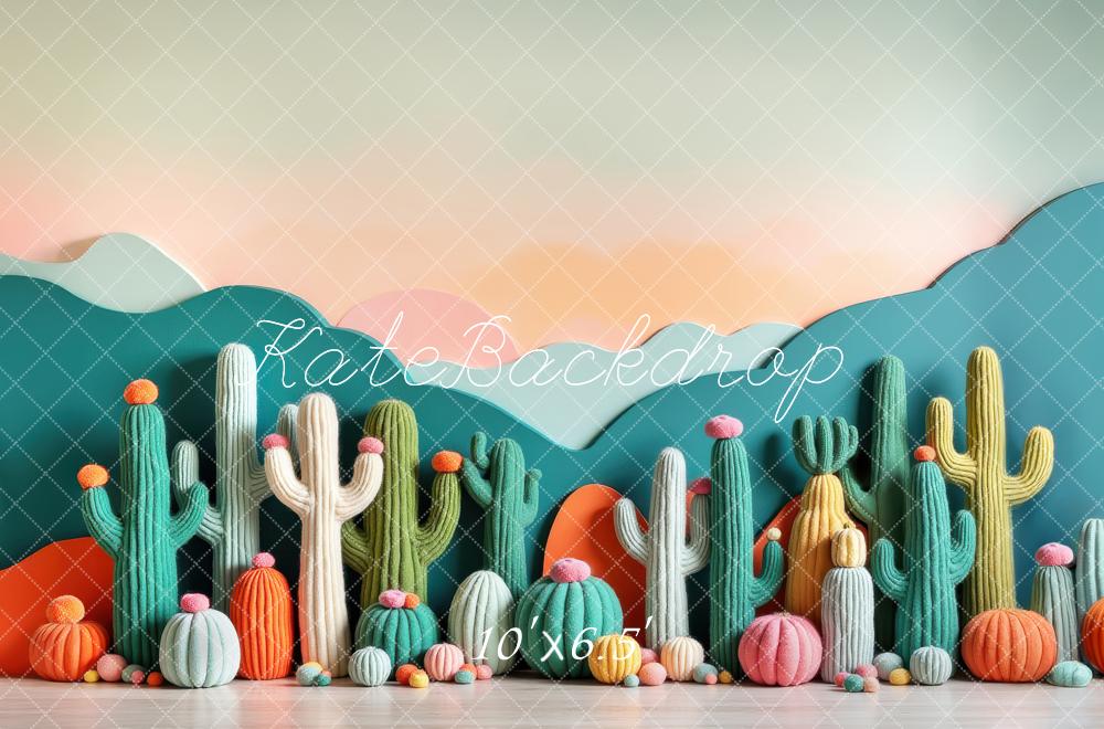 Kate Colorful Cactus Pumpkin Mountains Printed Backdrop Designed by Laura Bybee