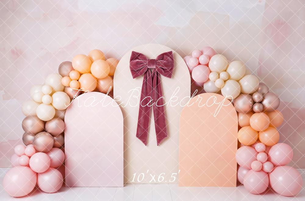 Kate Cake Smash Pink Balloon Arch with Panels and Bow Printed Backdrop Designed by Patty Roberts