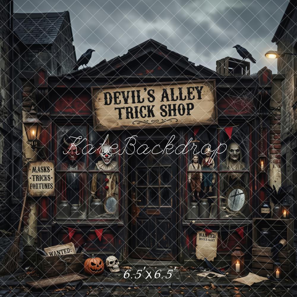 Kate Halloween Haunted Trick Shop Alley Dark Black Printed Backdrop Designed by Patty Roberts