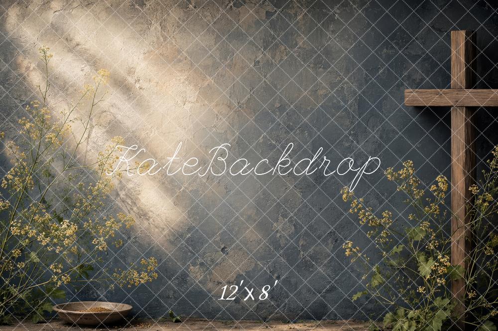 Kate Easter Cross Rustic Wildflower Sunlight Printed Backdrop Designed by Shutter Swan Studios