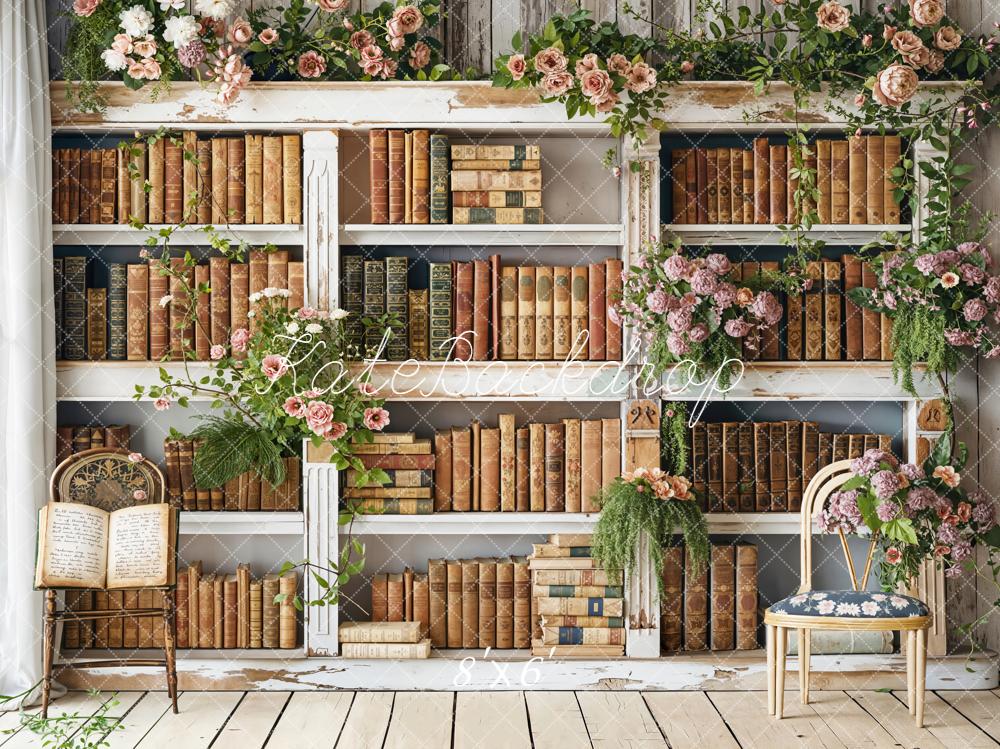 Kate Spring Flower Arch Vintage Bookshelf Backdrop Designed by Emetselch
