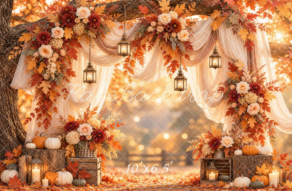 Kate Fall Flower Branch Arch Drapes Lanterns Printed Backdrop Designed by Emetselch