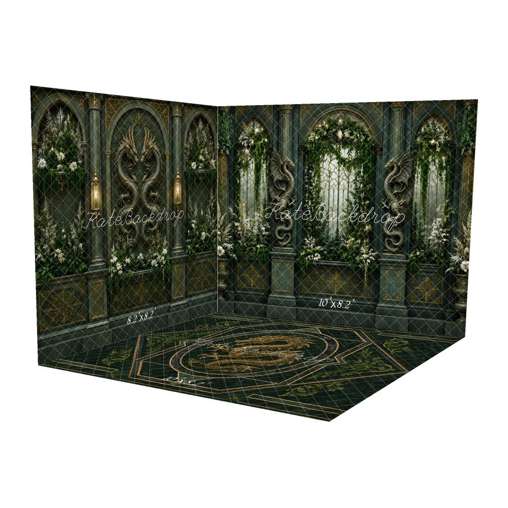 Kate Fantasy Dragon Gothic Arch Window Garden Printed Backdrop Room Set
