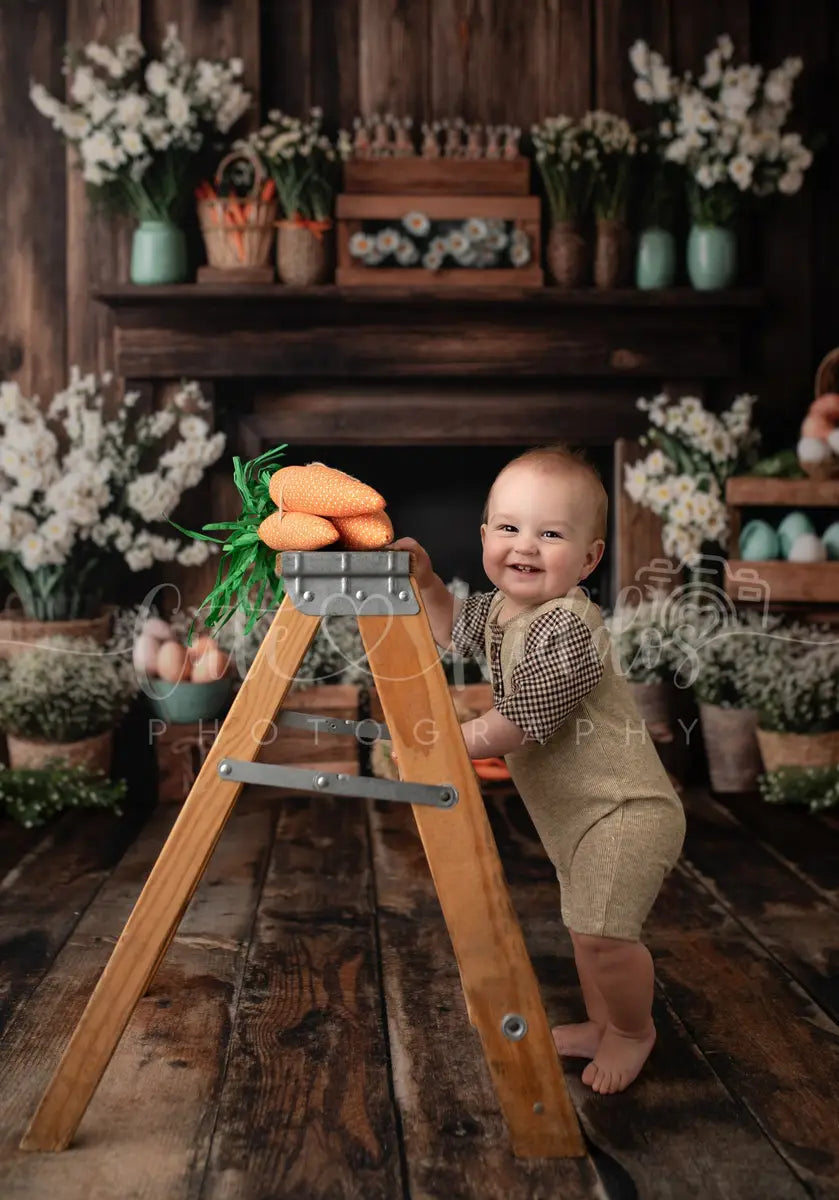 Fondo Rústico Floral de Conejo de Chimenea de Pascua diseñado por Emetselch