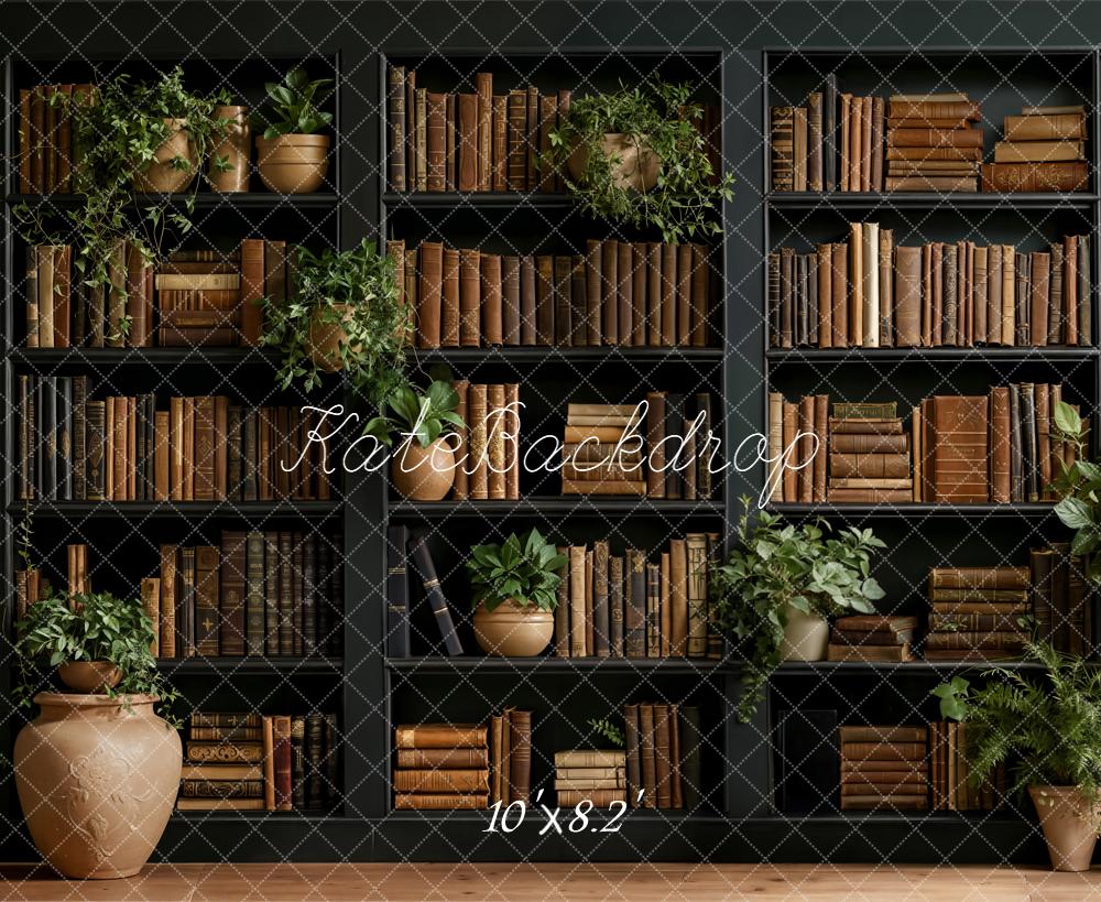 TEST Kate Bookshelf With Potted Plants And Vintage Books Printed Backdrop Designed by Emetselch