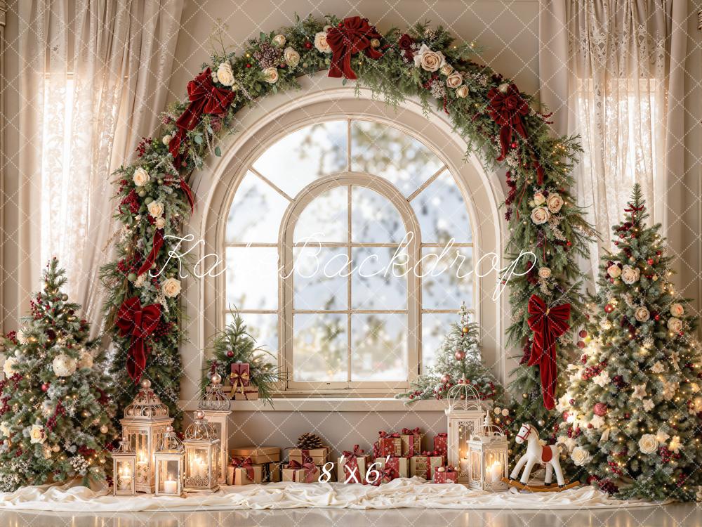 Kate Christmas Garland Arch Window Trees Lanterns Printed Backdrop Designed by Emetselch