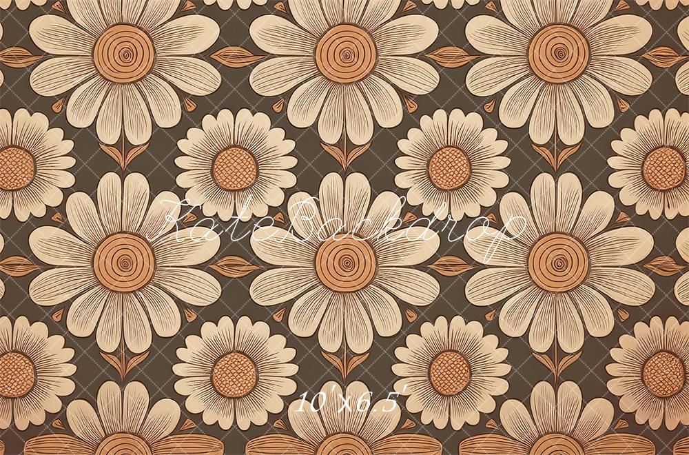 Kate Mustard and Olive Retro Flower Pattern Backdrop Designed by Mandy Ringe Photography