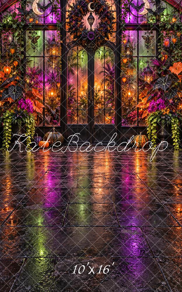 Kate Sweep Halloween Gothic Stained Glass Greenhouse Printed Backdrop Designed by Vertigo Productions