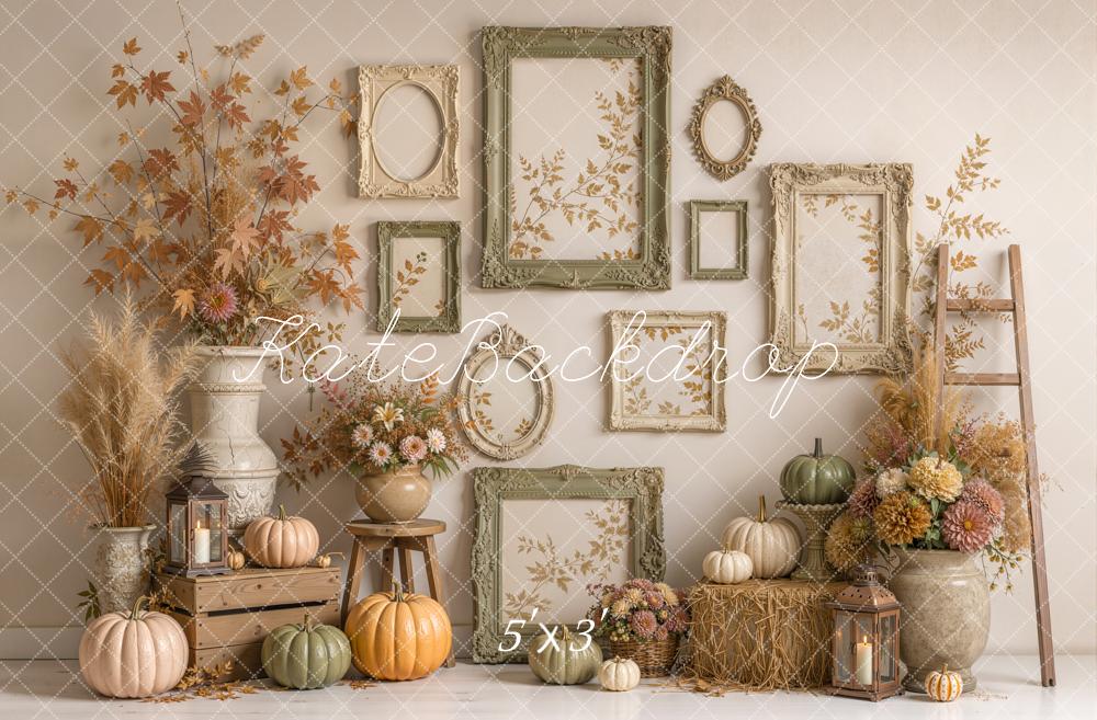 Kate Fall Fine Art Pumpkin Floral Frames Ladder Printed Backdrop Designed by Emetselch