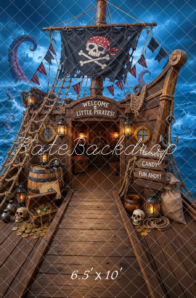 Kate Halloween Trunk or Treat Pirate Ship Treasure Skull Ocean Printed Backdrop Designed by Mini MakeBelieve